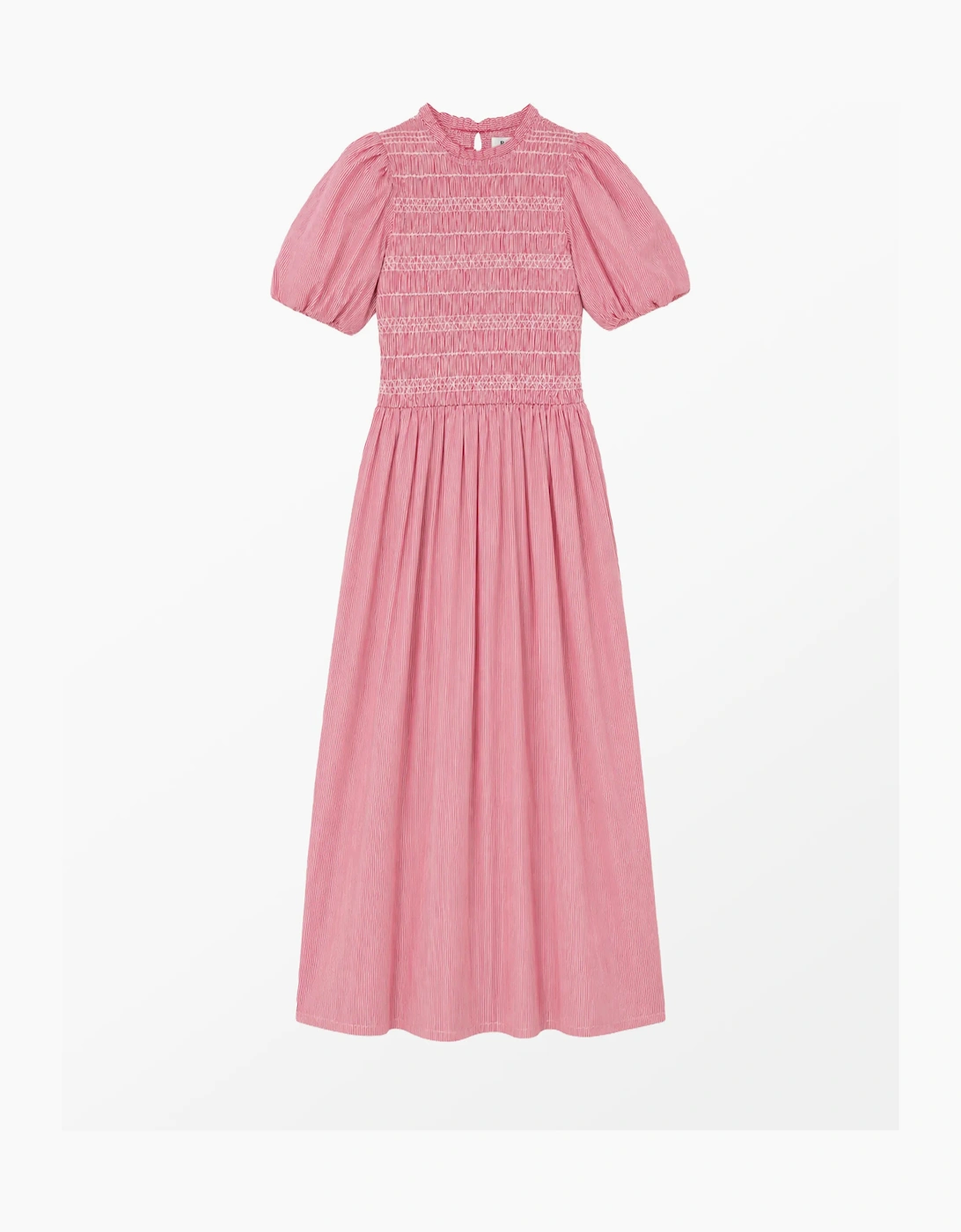 Red Stripe Shirred Bodice Dress With Cotton