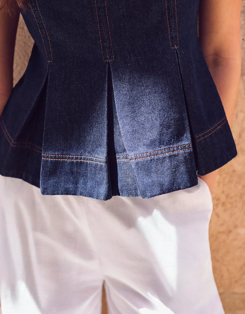 Indigo Denim Peplum Top