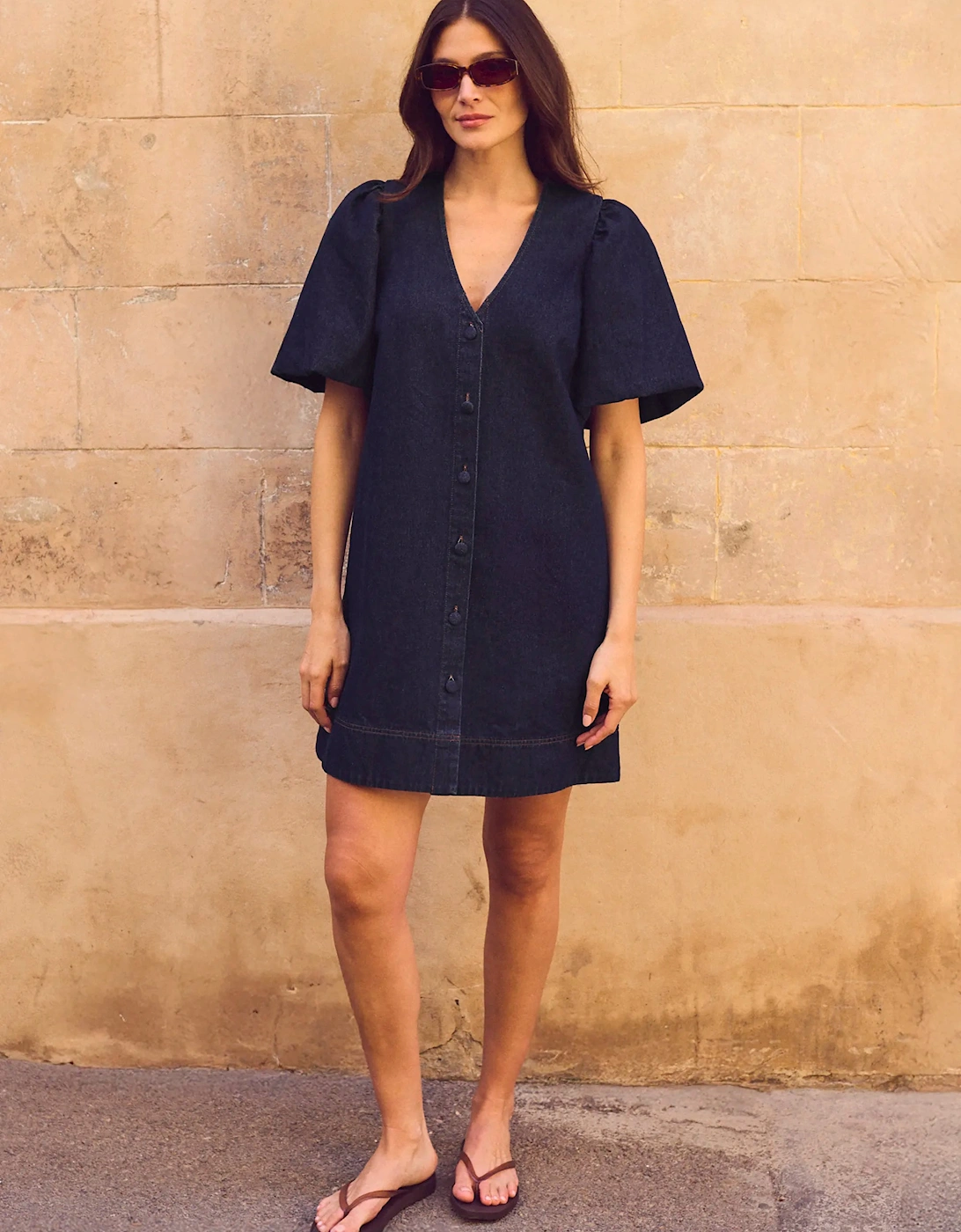 Indigo Denim Button-Through Mini Dress