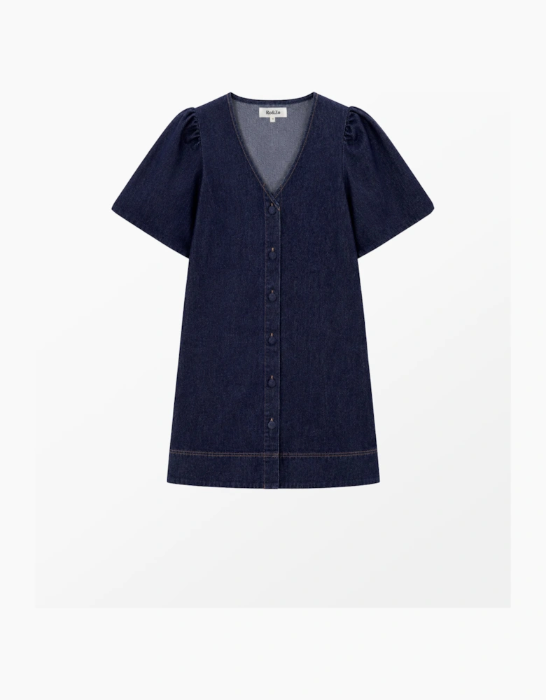 Indigo Denim Button-Through Mini Dress