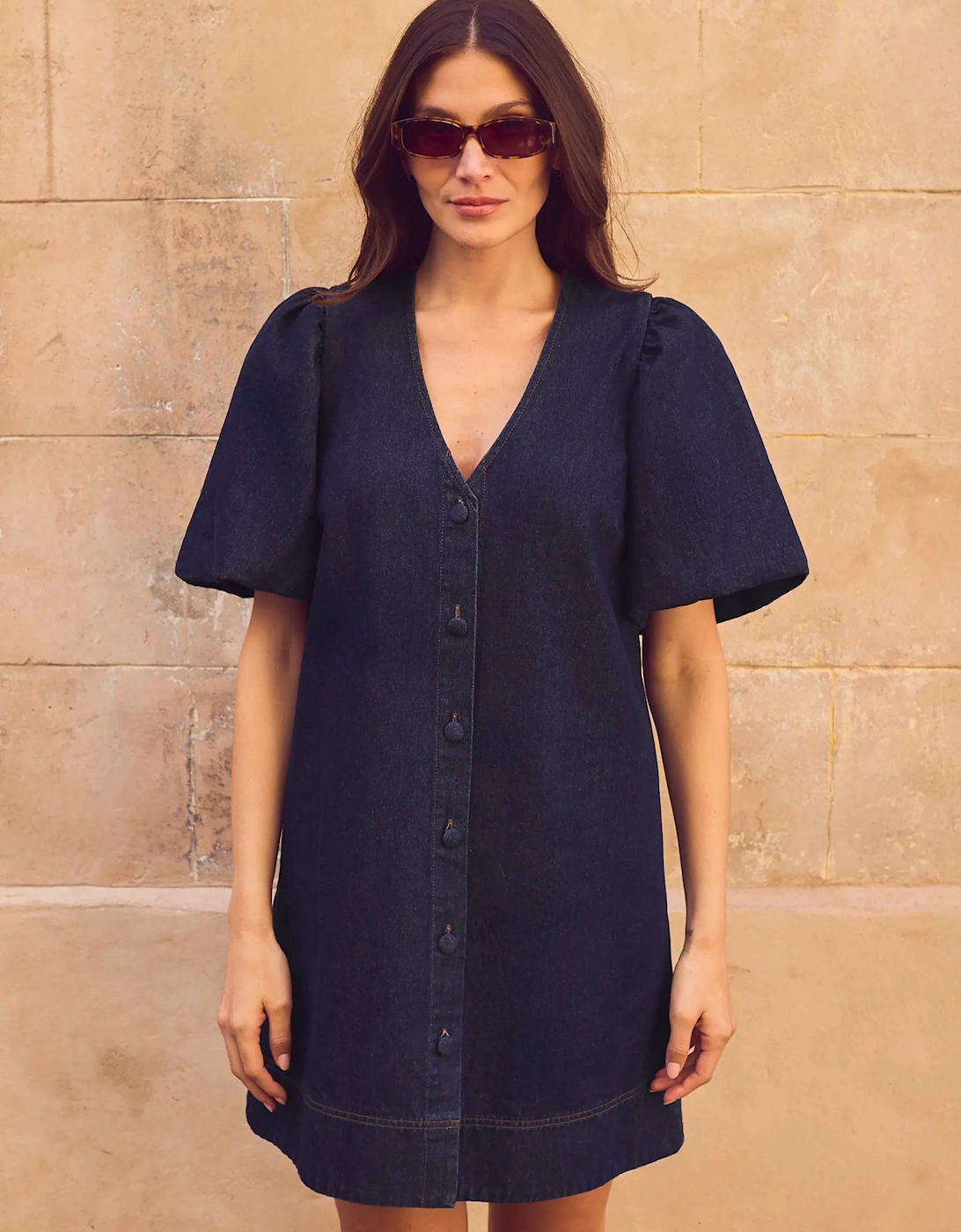 Indigo Denim Button-Through Mini Dress