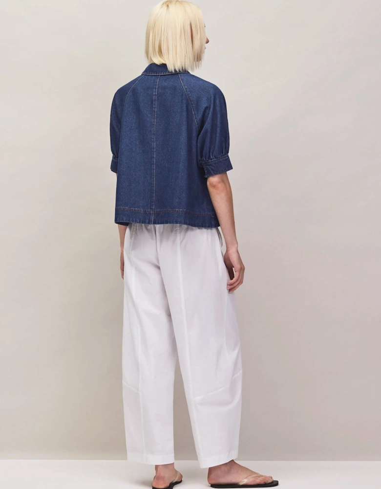 Blue Denim Puff-Sleeve Shirt