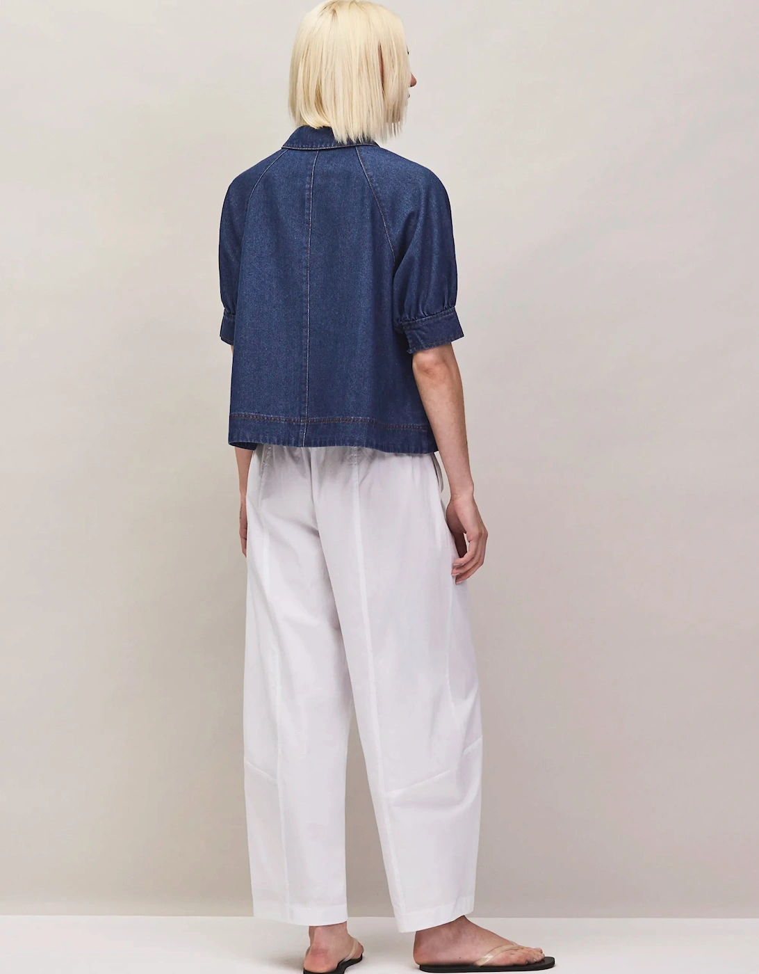 Blue Denim Puff-Sleeve Shirt