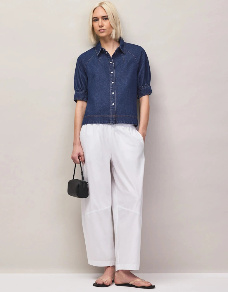 Blue Denim Puff-Sleeve Shirt