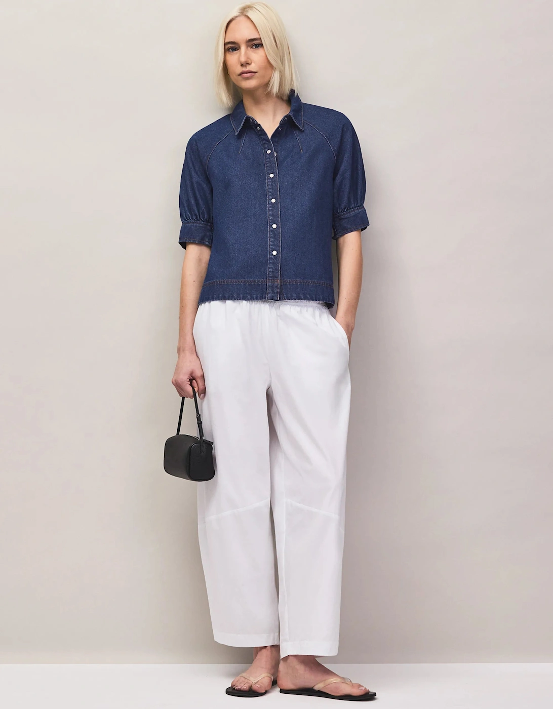 Blue Denim Puff-Sleeve Shirt