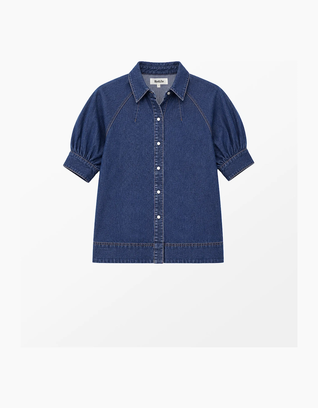 RO&ZO RO&ZO Women's Blue Denim Puff-Sleeve Shirt