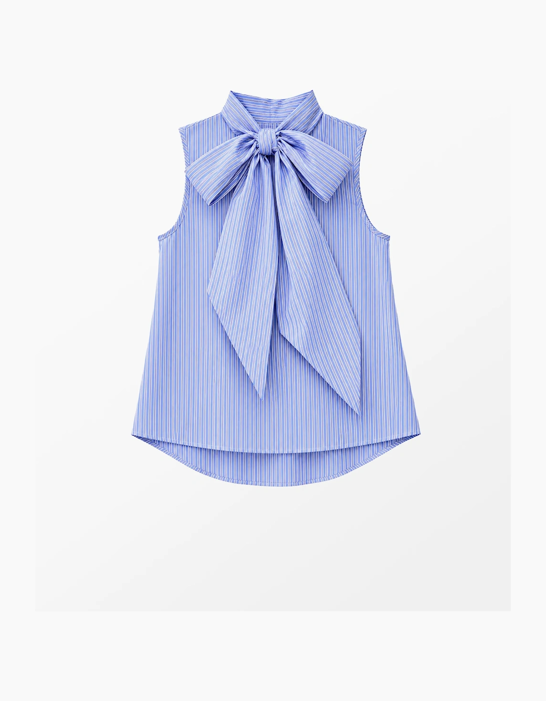 Blue Striped Bow-Detail Sleeveless Blouse