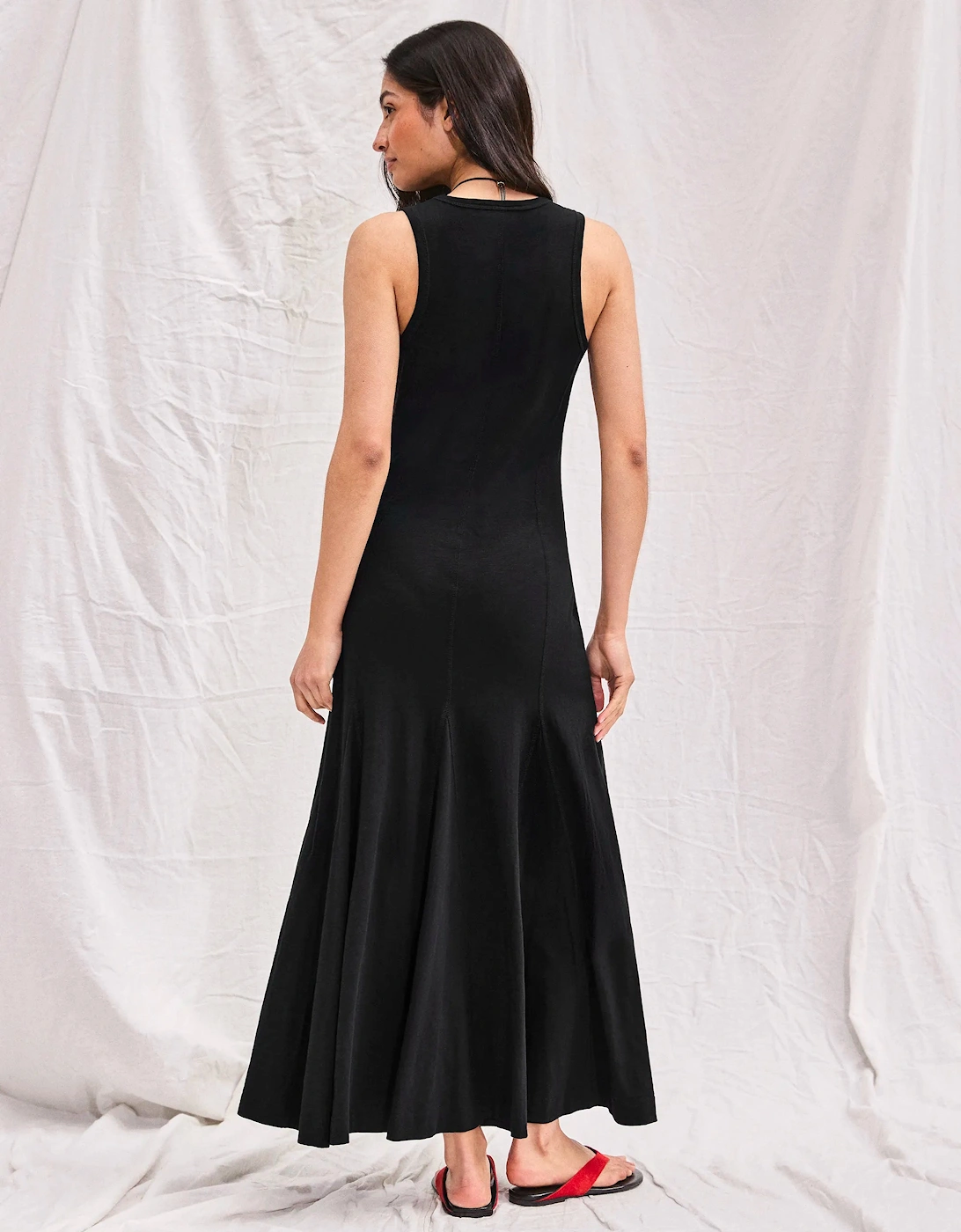 Black Slub Jersey Seam Detail Midi Dress