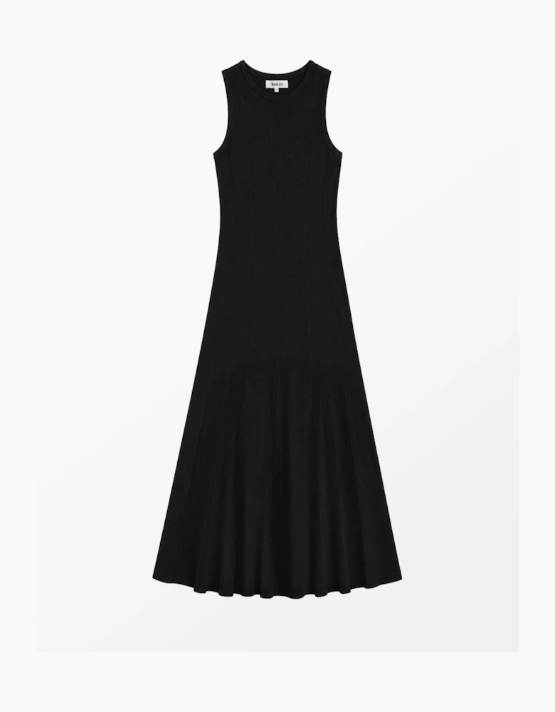 Black Slub Jersey Seam Detail Midi Dress