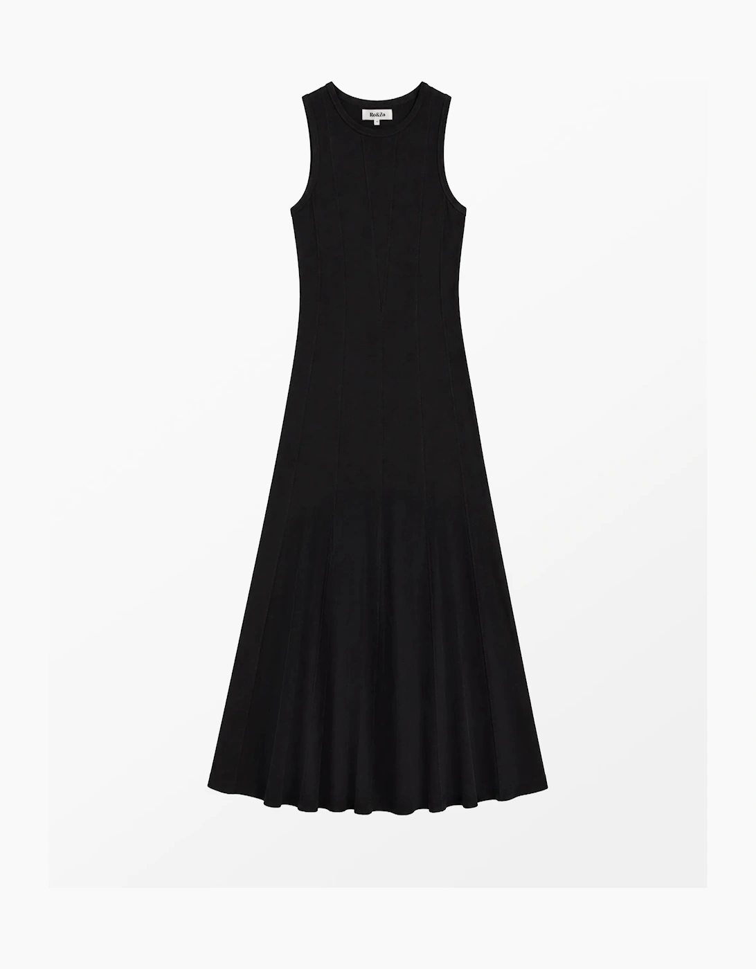 Black Slub Jersey Seam Detail Midi Dress