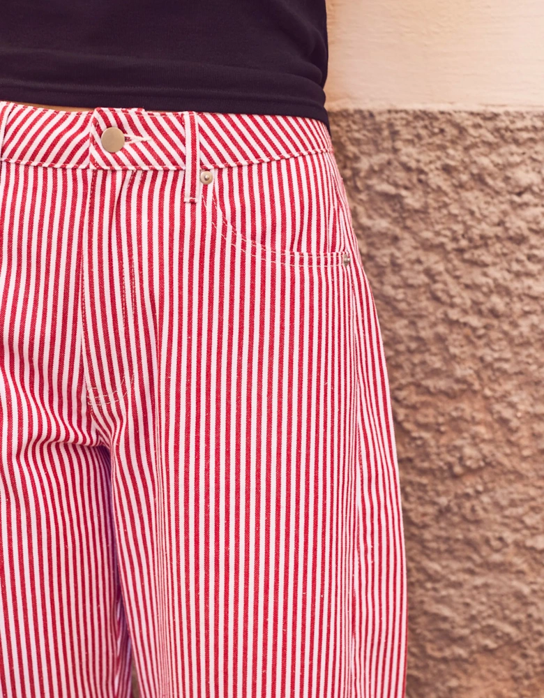 Petite Red Stripe Barrel Leg Jeans