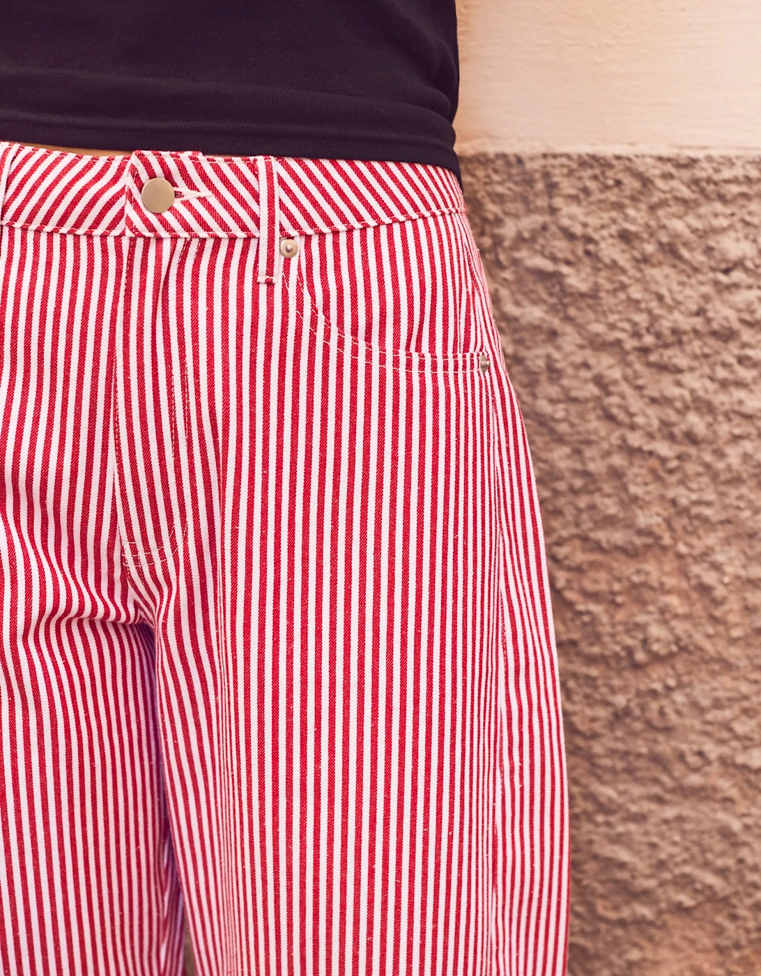 Petite Red Stripe Barrel Leg Jeans