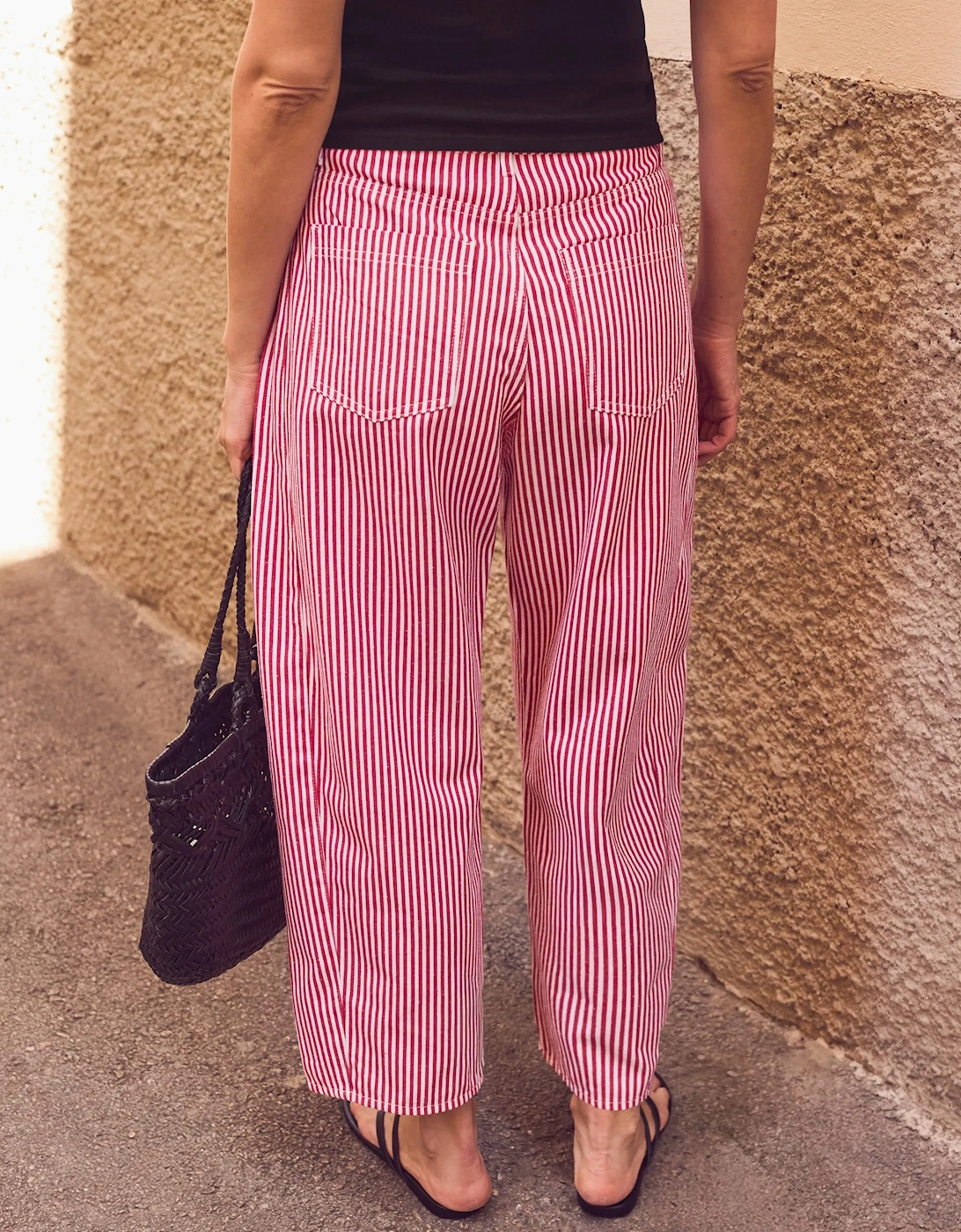 Petite Red Stripe Barrel Leg Jeans