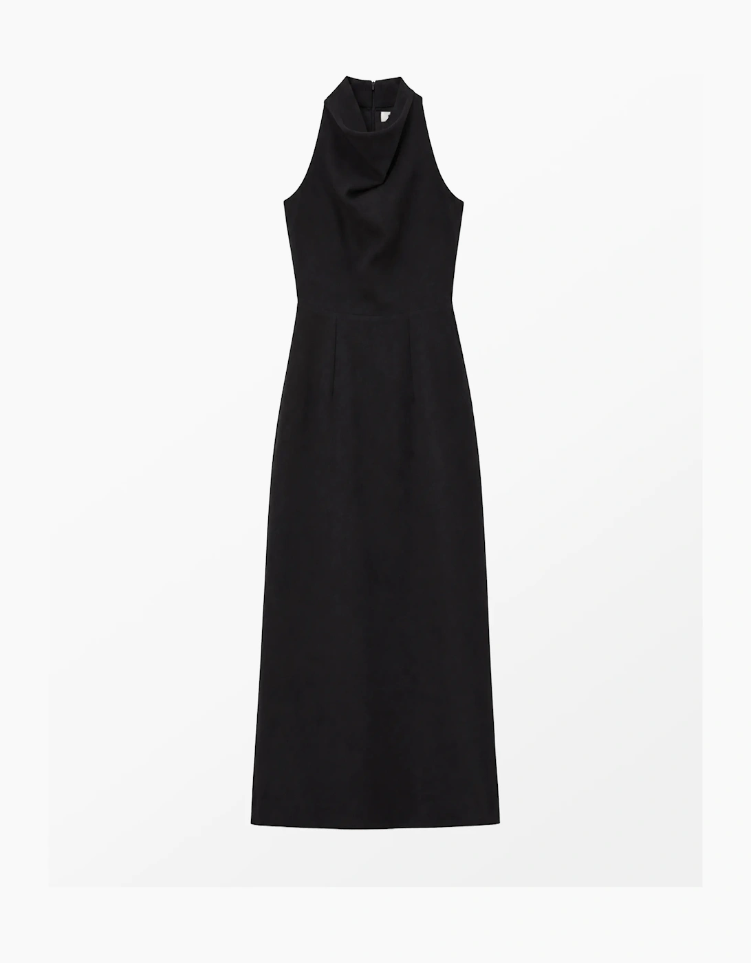 Black Linen-Blend Cowl-Neck Midi Dress