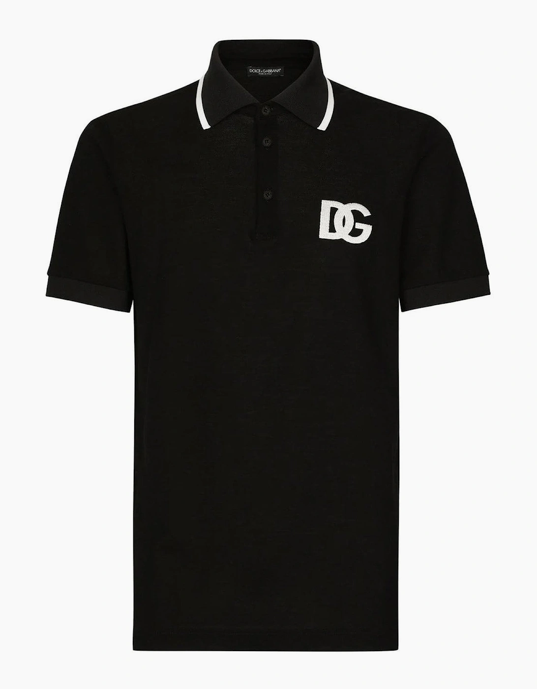 Dolce & Gabbana Woven Dipped Neck Polo Shirt in Black