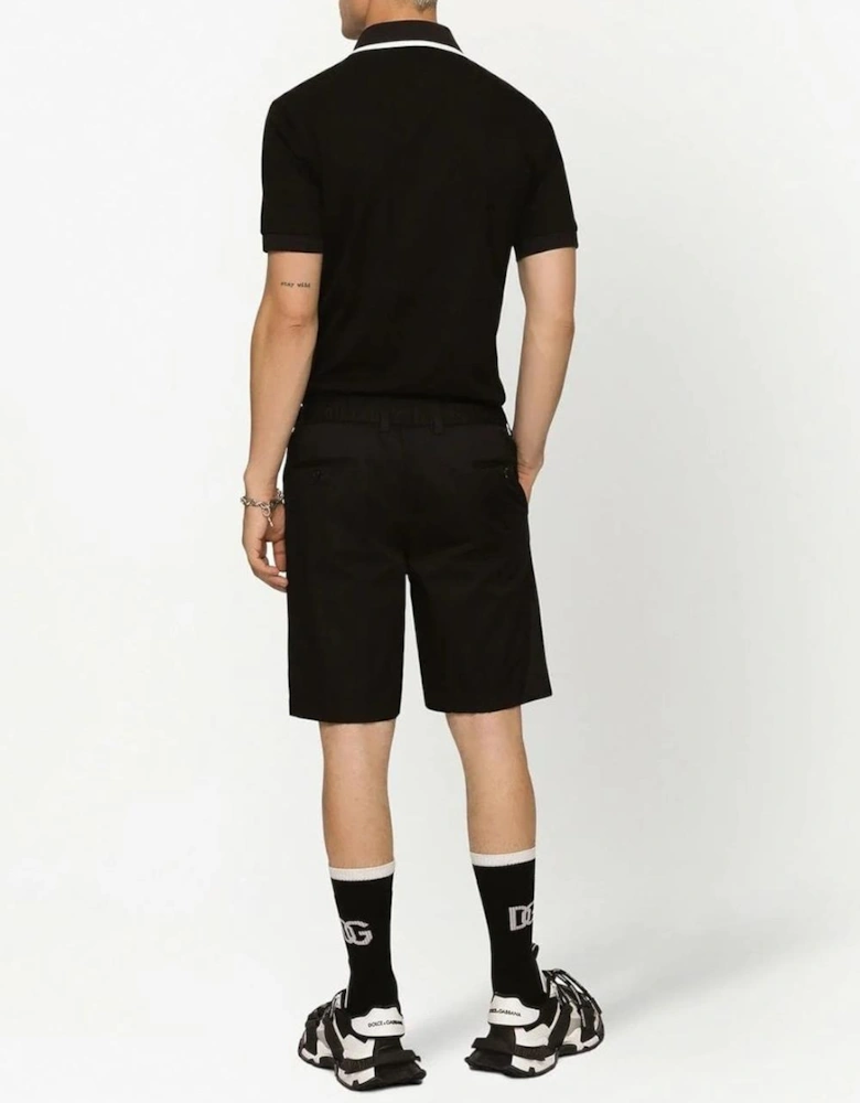 Dolce & Gabbana Woven Dipped Neck Polo Shirt in Black