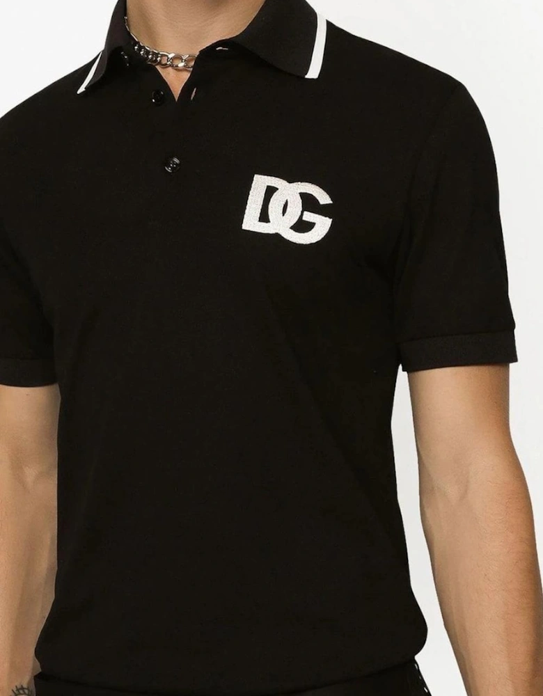 Dolce & Gabbana Woven Dipped Neck Polo Shirt in Black