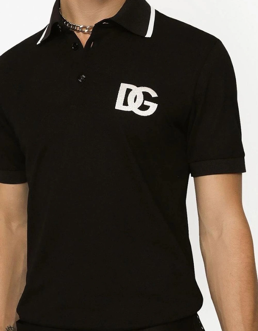Dolce & Gabbana Woven Dipped Neck Polo Shirt in Black