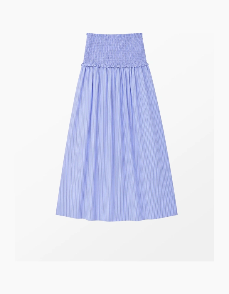 Blue Striped Shirred-Waist Skirt