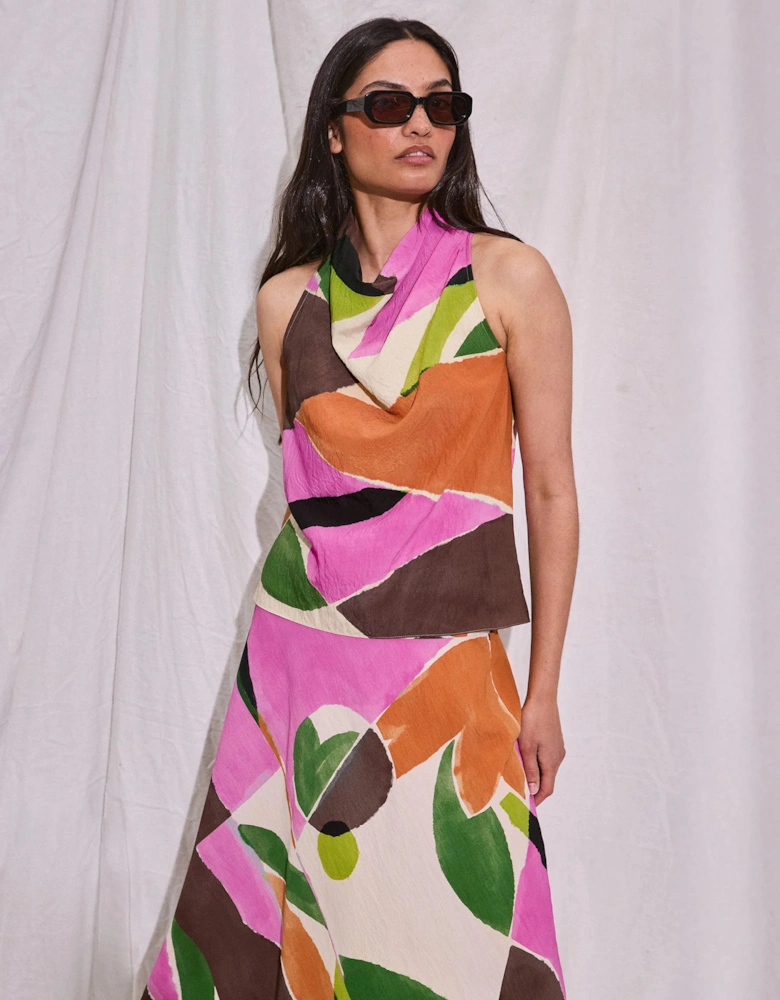 Abstract Geo-Print Cowl-Top