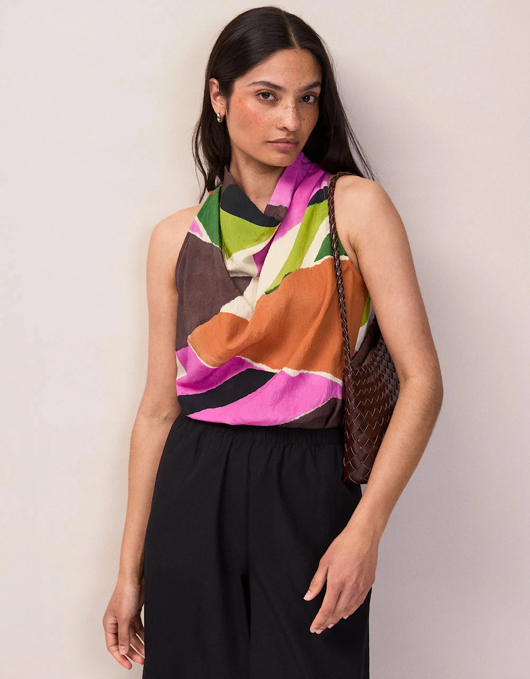 Abstract Geo-Print Cowl-Top