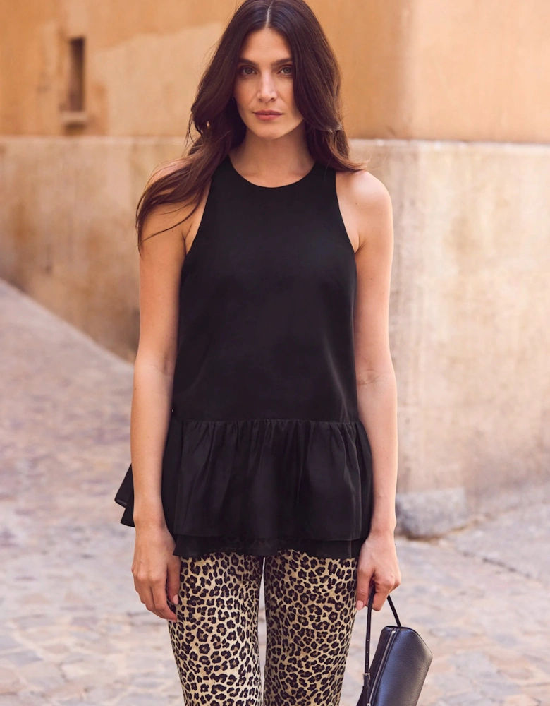 Black Lyocell Peplum Top