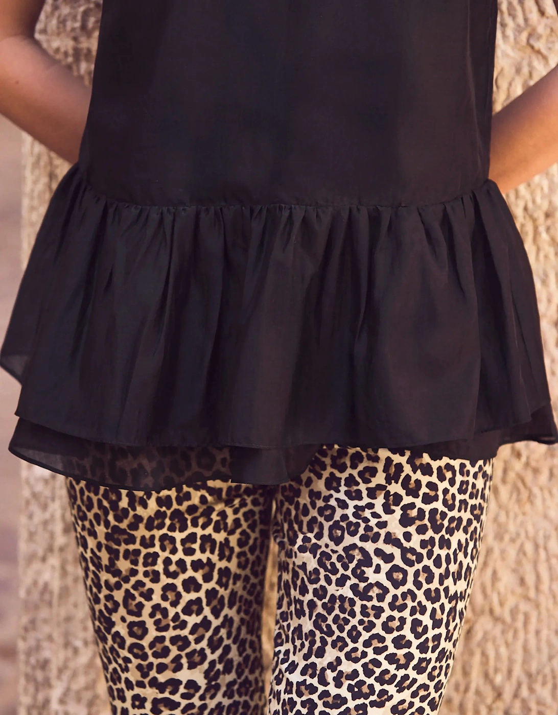 Black Lyocell Peplum Top