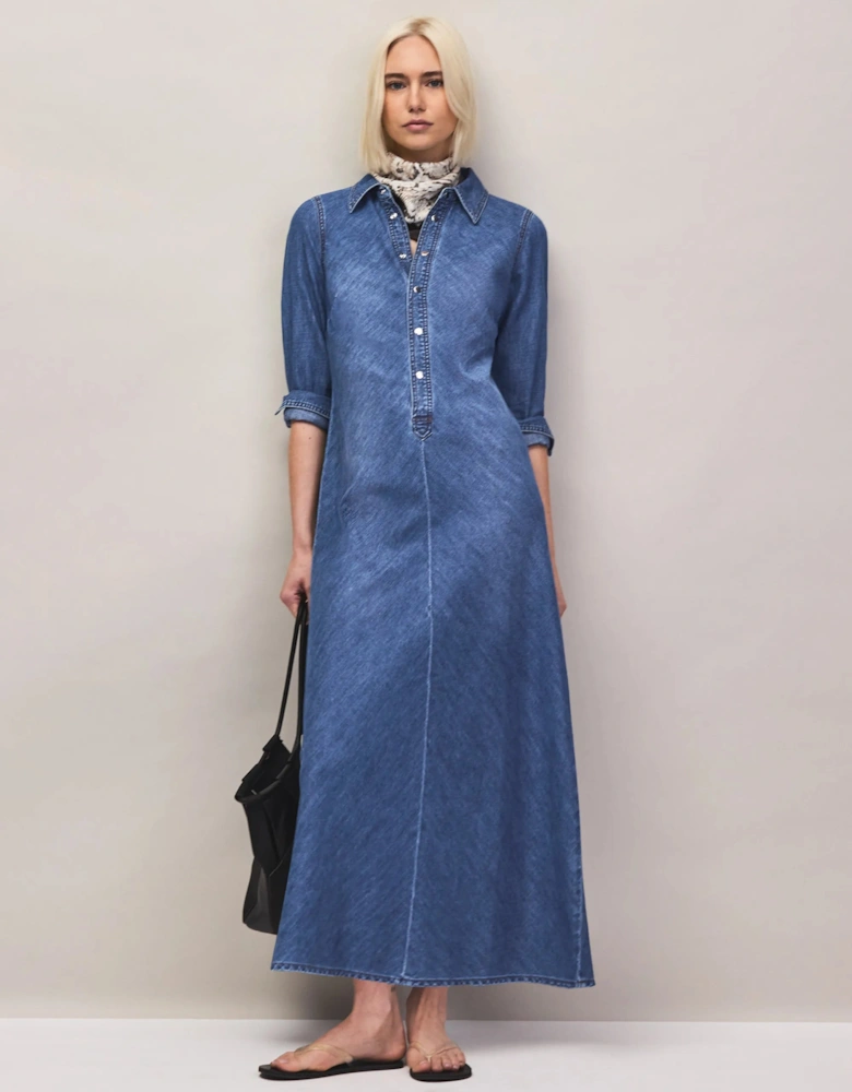 Petite Blue Denim Bias-Cut Shirt Dress