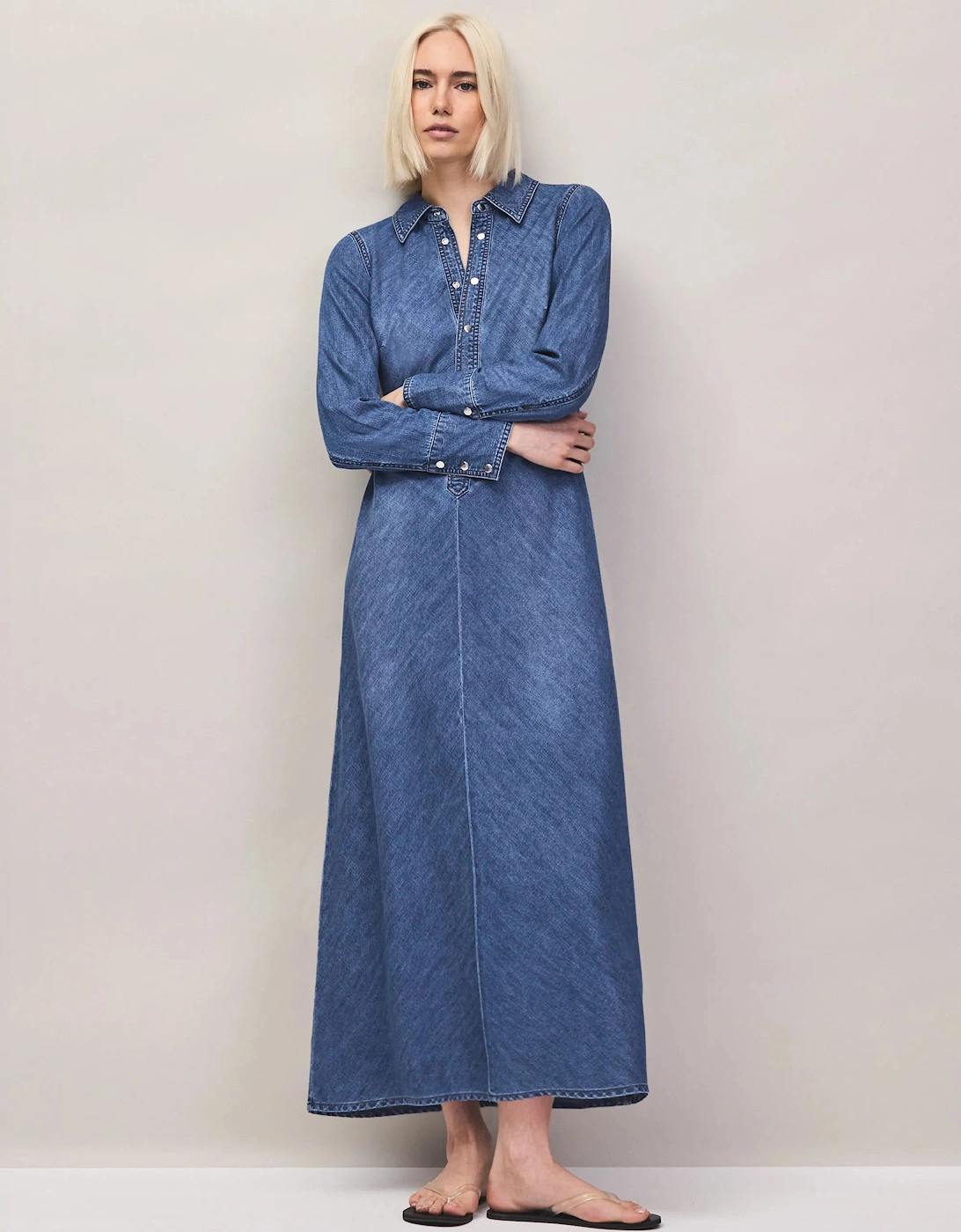 Petite Blue Denim Bias-Cut Shirt Dress
