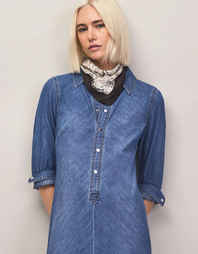 Petite Blue Denim Bias-Cut Shirt Dress