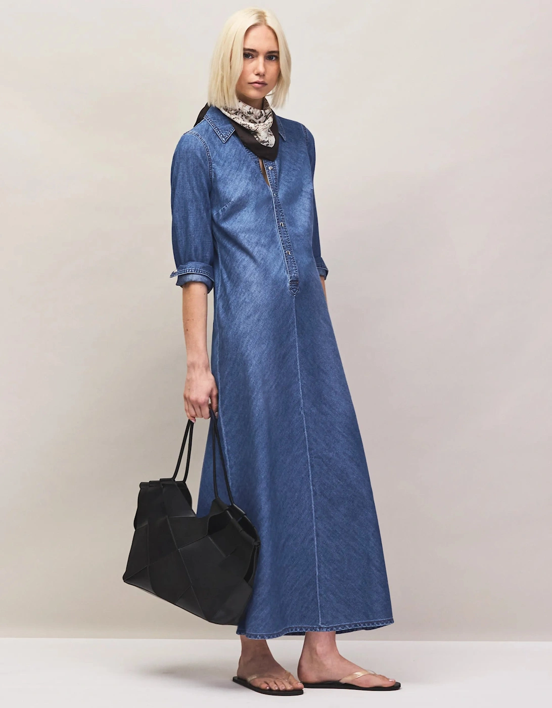 Petite Blue Denim Bias-Cut Shirt Dress