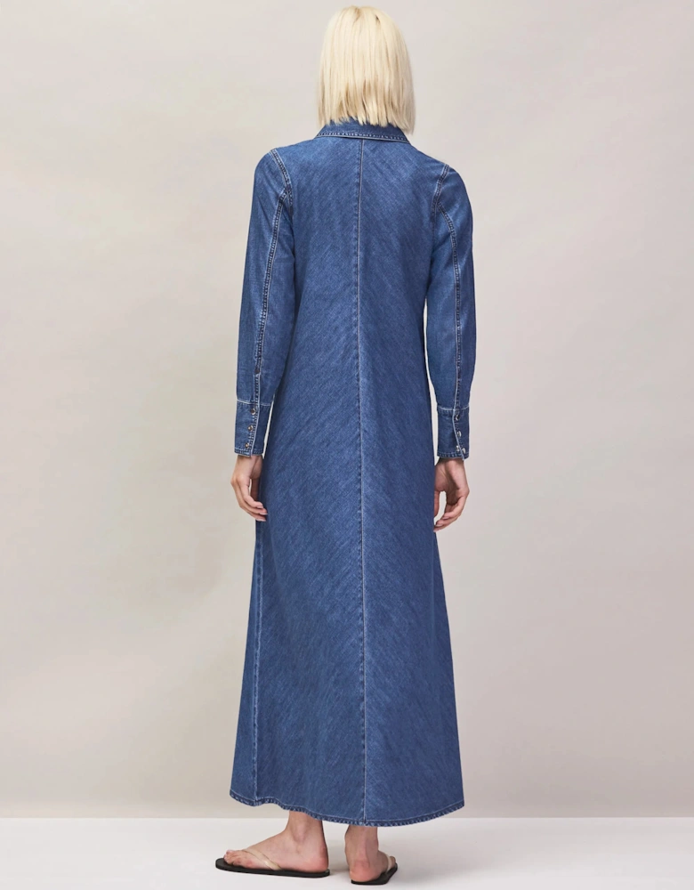 Petite Blue Denim Bias-Cut Shirt Dress