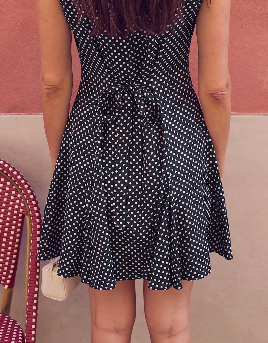 Navy Polka Dot Godet Mini Dress