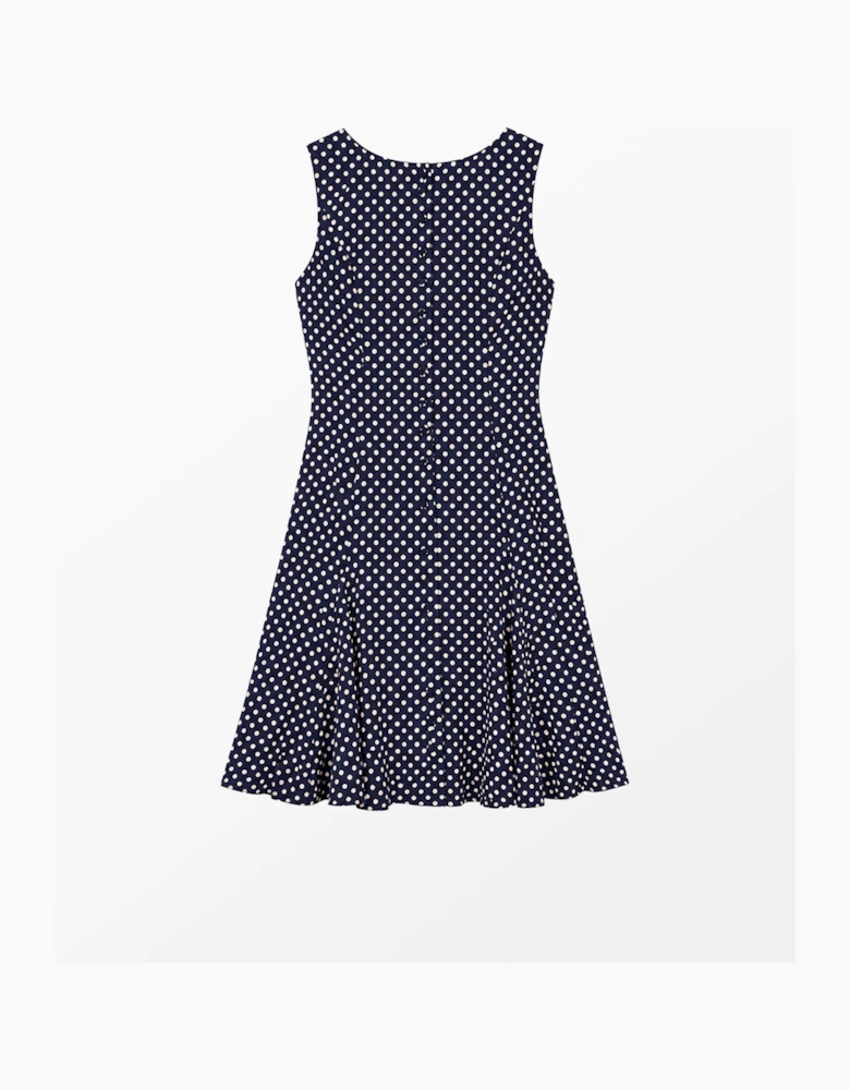 Navy Polka Dot Godet Mini Dress