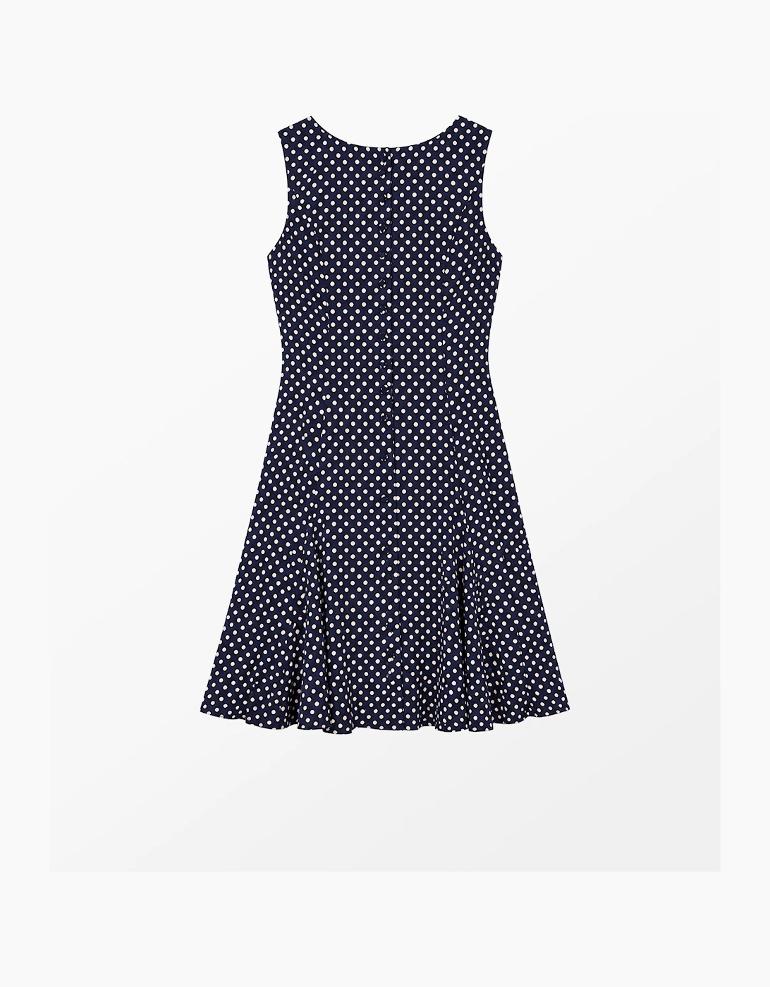Navy Polka Dot Godet Mini Dress