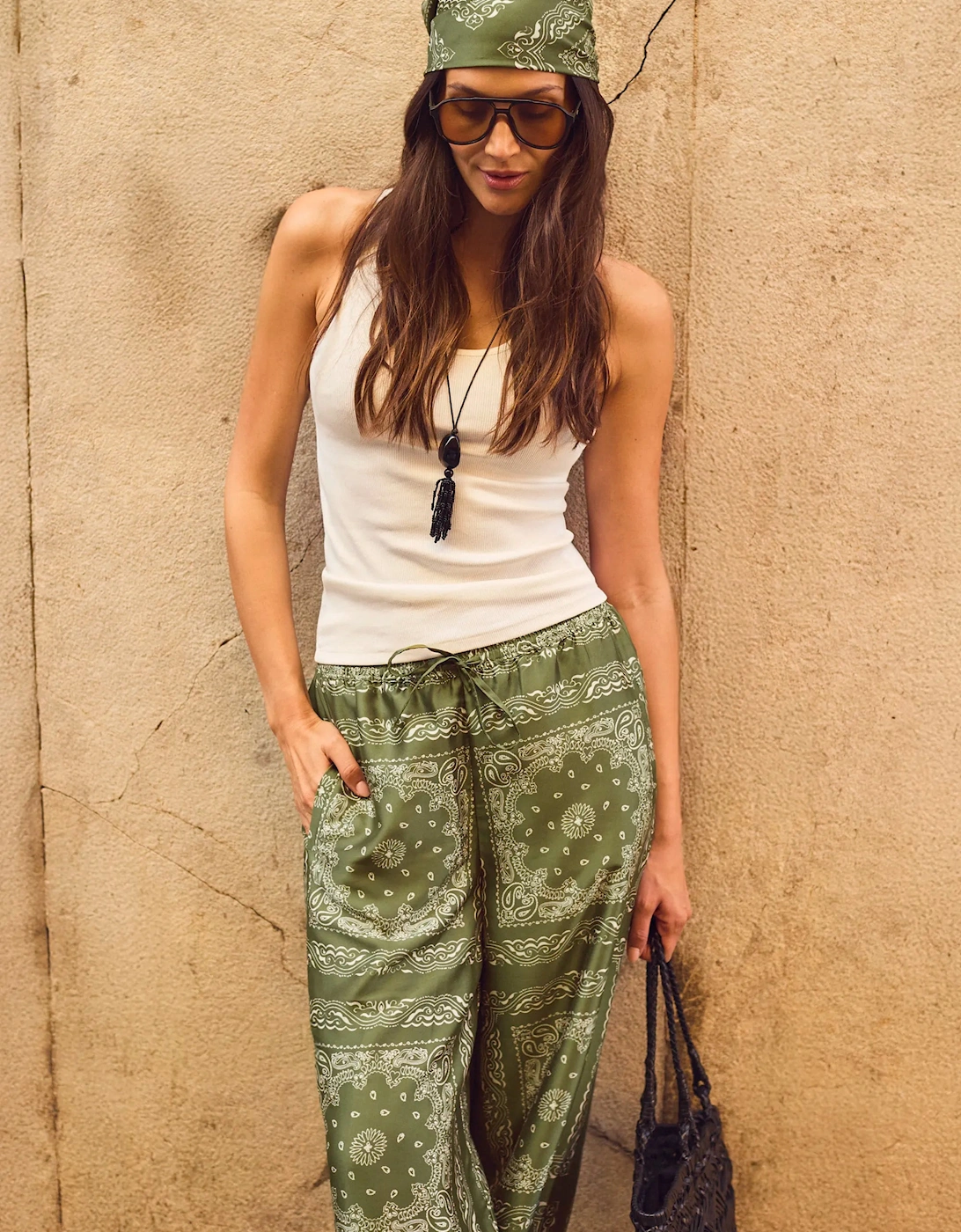 Olive Bandana-Print Trousers