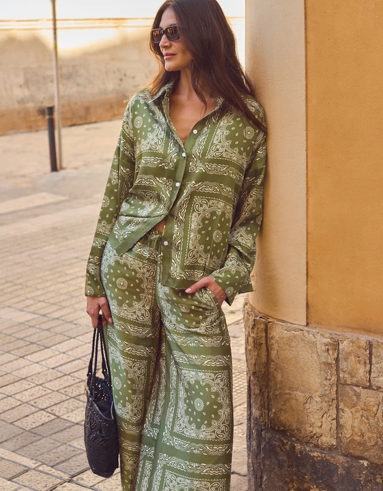 Olive Bandana-Print Trousers