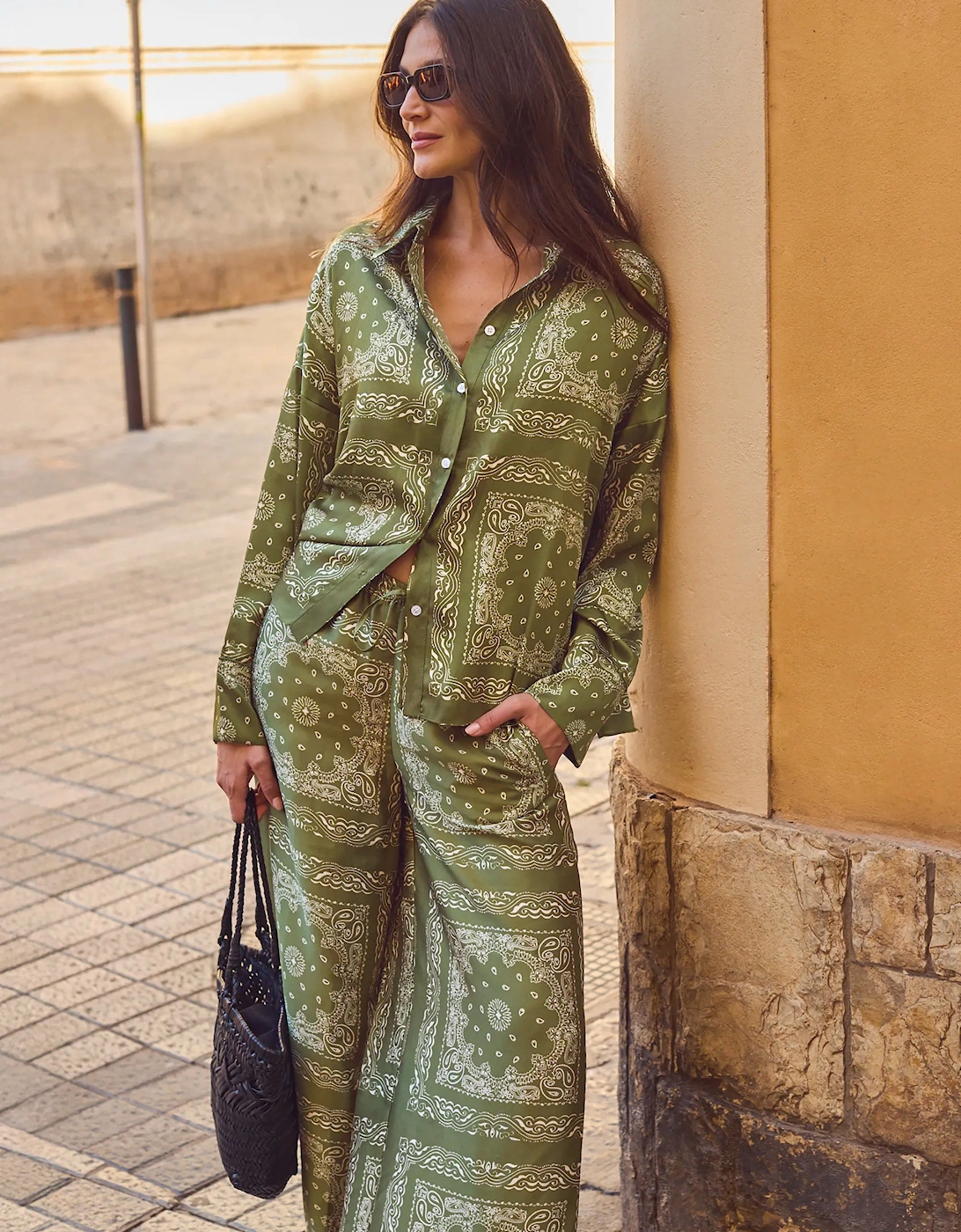 Olive Bandana-Print Trousers