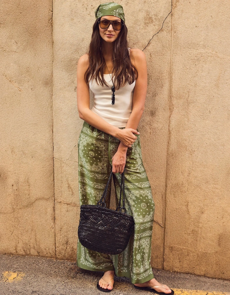Olive Bandana-Print Trousers
