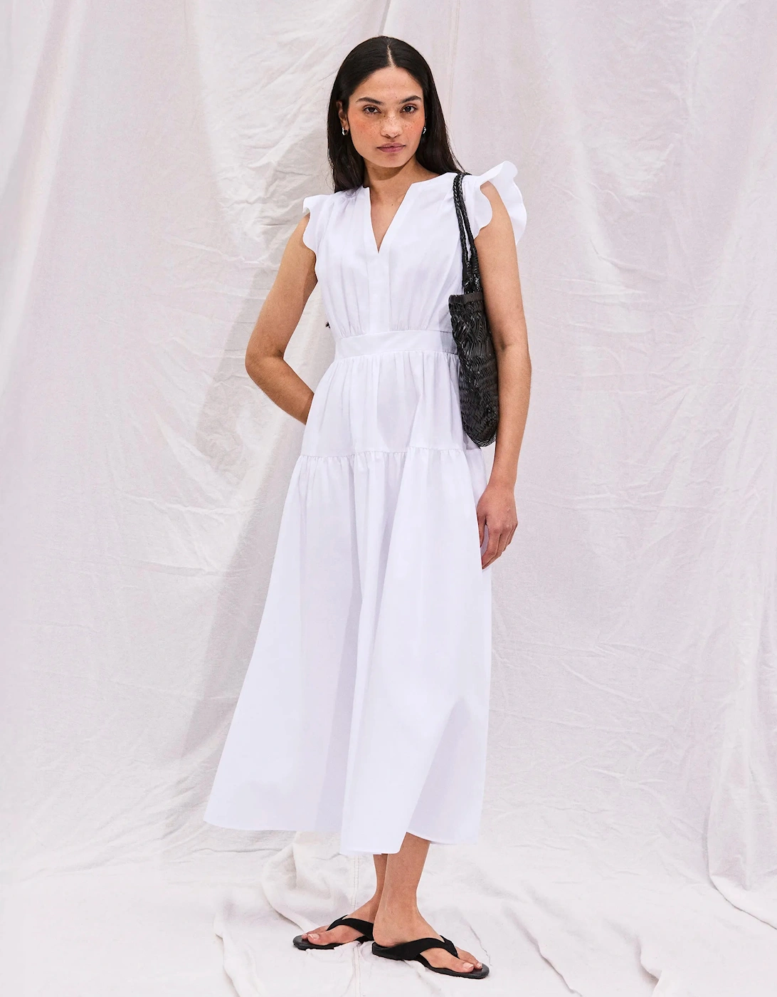 White Cotton Frill Sleeve Dress