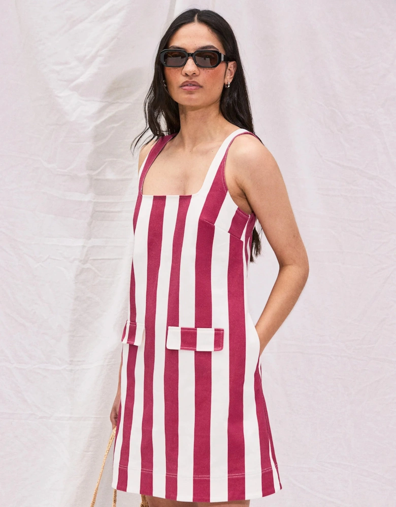 Red Stripe Pocket Detail Mini Dress
