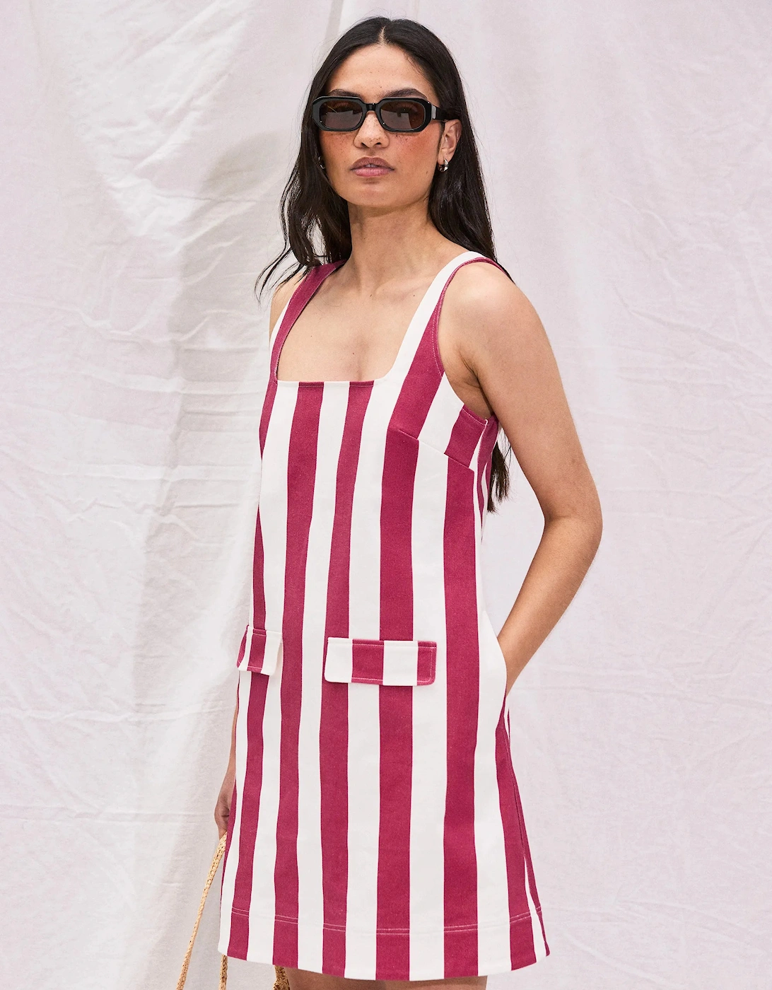 Red Stripe Pocket Detail Mini Dress