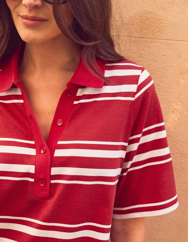 Petite Red Striped Cotton Rugby Shirt Dress