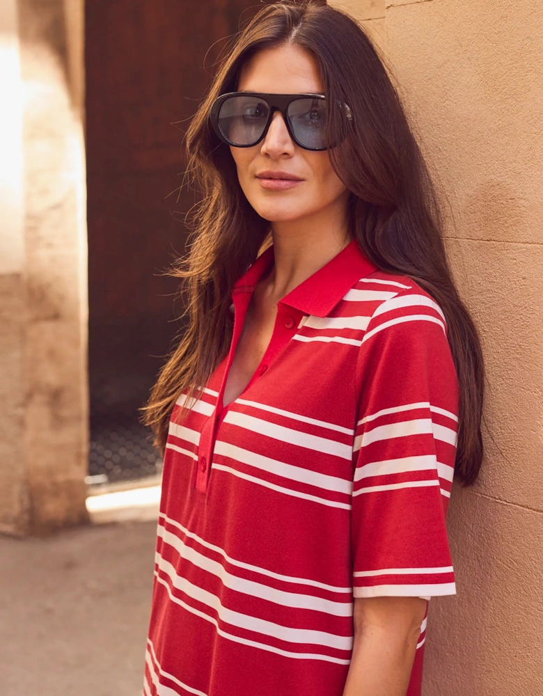 Petite Red Striped Cotton Rugby Shirt Dress
