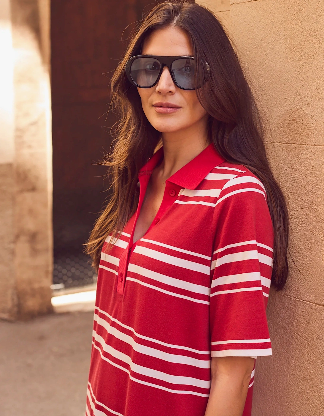 Petite Red Striped Cotton Rugby Shirt Dress