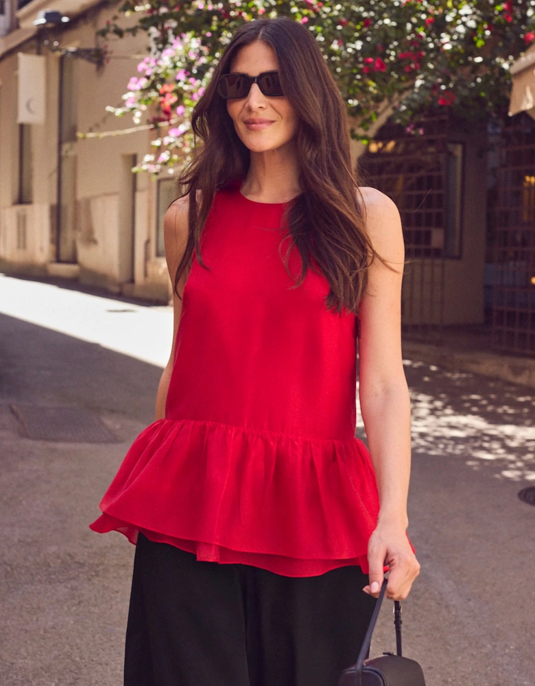 Red Lyocell Peplum Top