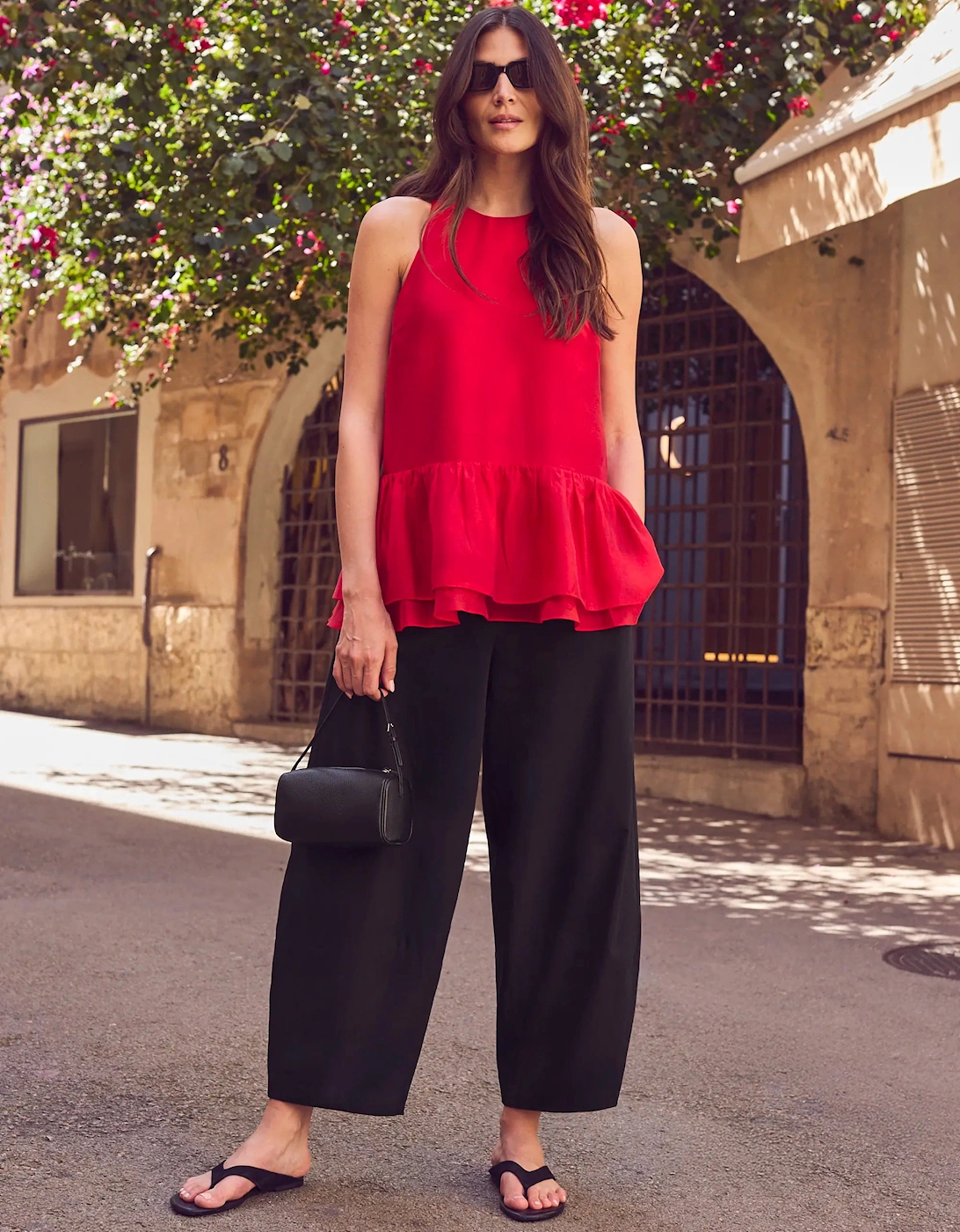 Red Lyocell Peplum Top