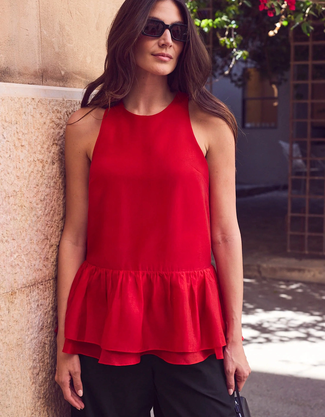 Red Lyocell Peplum Top