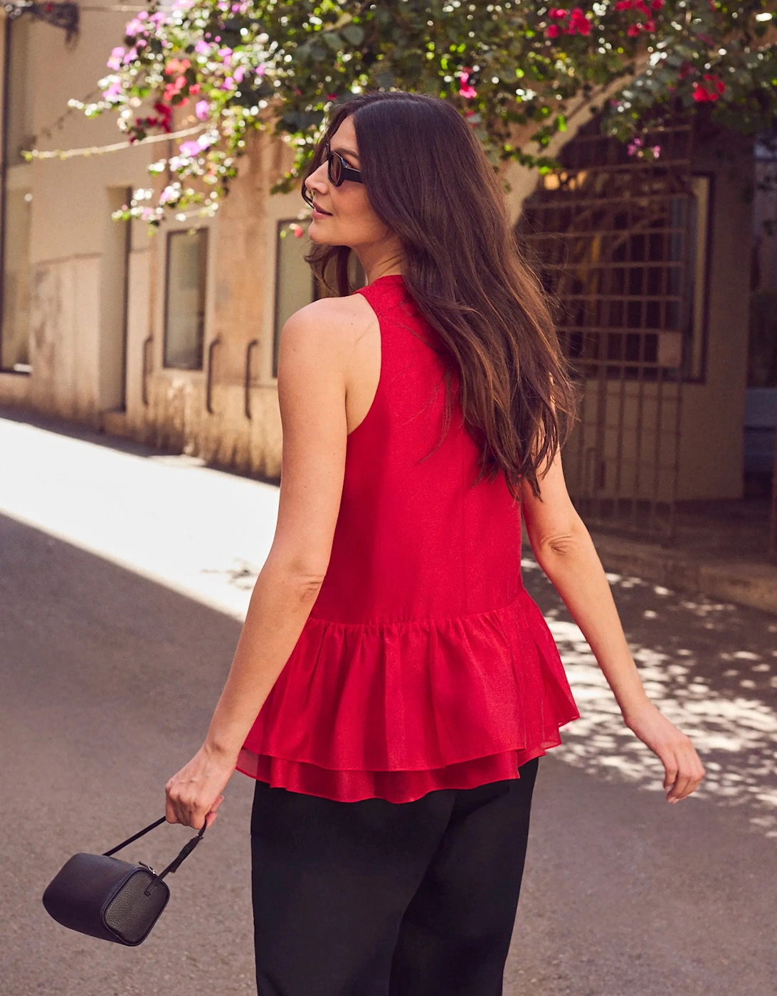 Red Lyocell Peplum Top