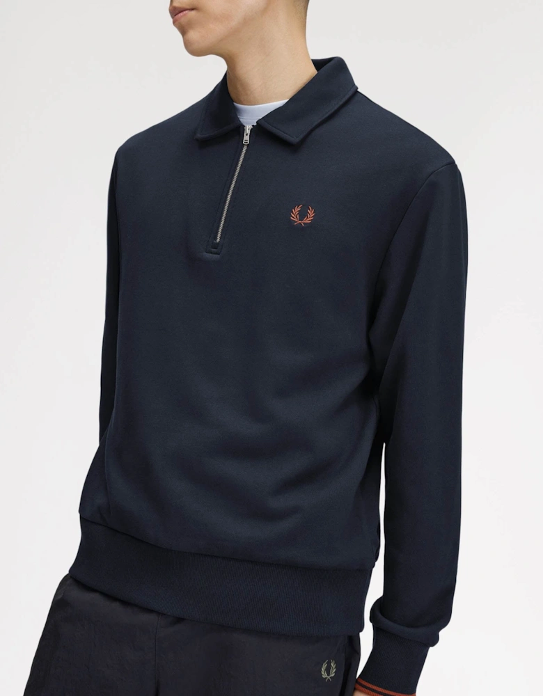 Fred Perry Mens Half Zip Collared Sweatshirt - Navy 608